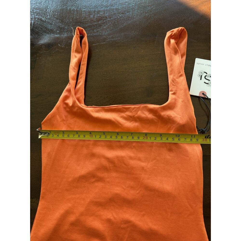 NWT Sincerely Jules Orange Bodycon Midi Dress XS Square Neck Fitted - Picture 9 of 10